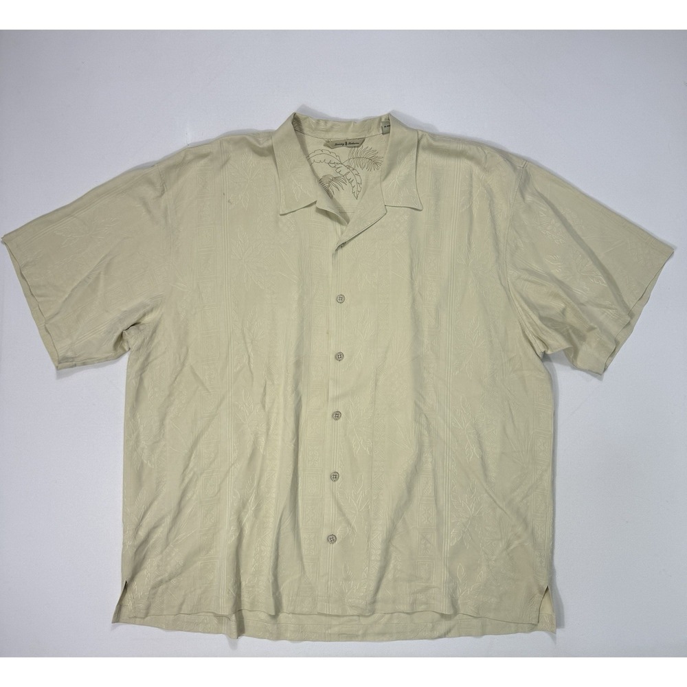 Tommy Bahama Mens 2XL Silk Button Shirt Floral Pineapple Beach Ivory Cream